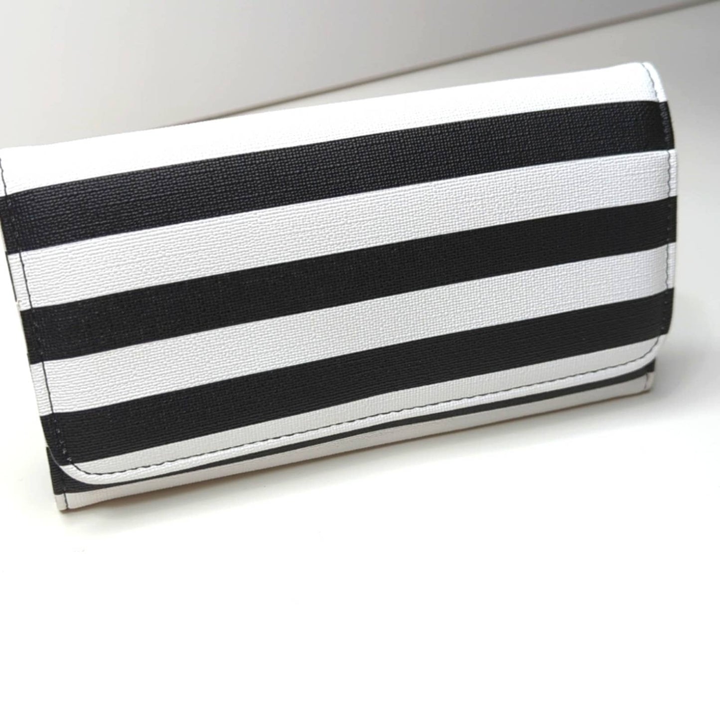 KUT FROM THE KLOTH Black White Striped Slimfold Wallet Vegan Leather NEW