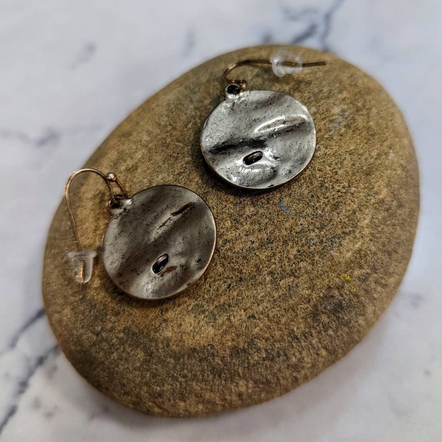 Mama Bear Bronze Silver Two-Tone Hammered Metal Disk Earrings
