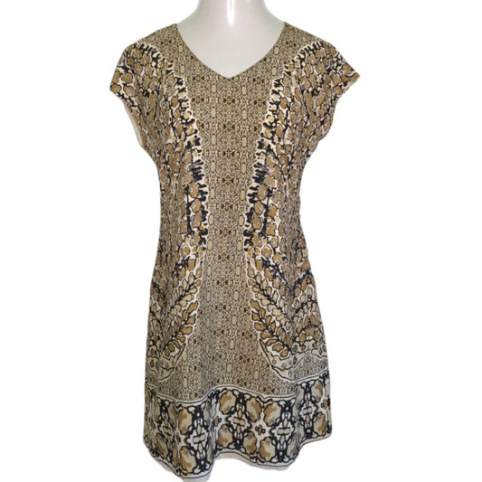 ISAAC MIZRAHI LIVE Tan Black Animal Print Lined Dress 6