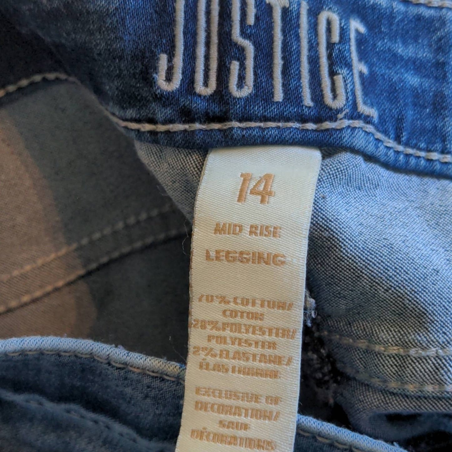 JUSTICE 14 Light Rinse Mid Rise Distressed Jeggings Leggings