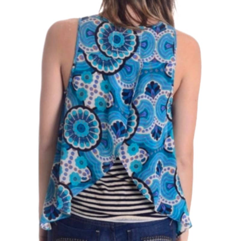 ANTHROPOLOGIE Blue Merlon Geometric Tank by Meadow Rue Medium