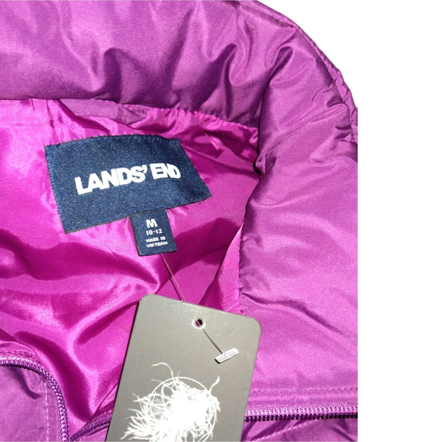LANDS' END Purple Puffer Down Feather HyperDry Full Zipper HyperDry Vest Medium