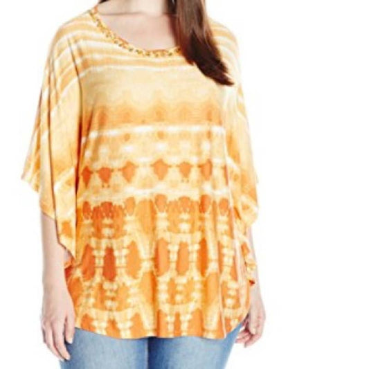 RUBY RD Orange Tie Dye Beaded Knit Dolman Top 1X