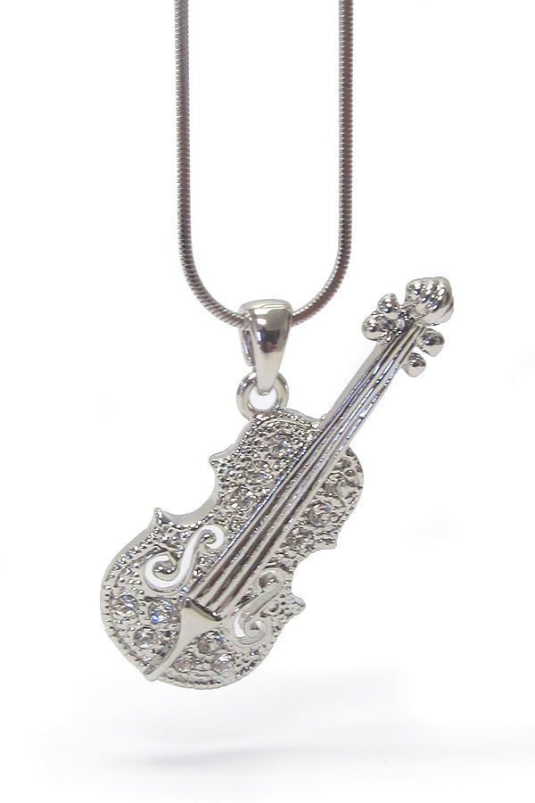 Violin Strings Necklace White Gold Plated Pendant with Crystals